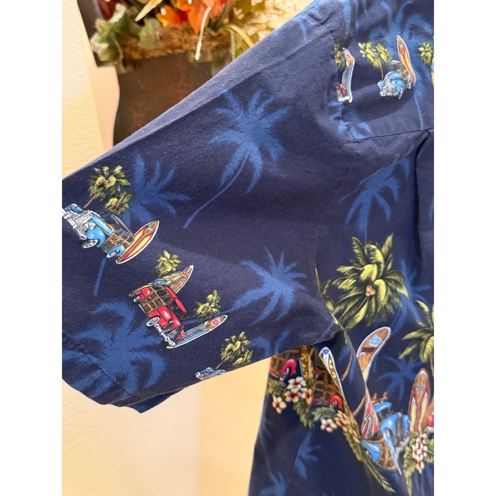 Pacific Legend Mens Blue Woodie Surfboard Hawaiian Camp Shirt Size L Made in USA